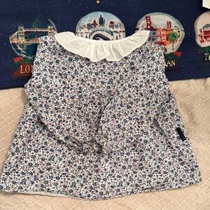 Charming Blue Floral Kids Blouse with White Collar